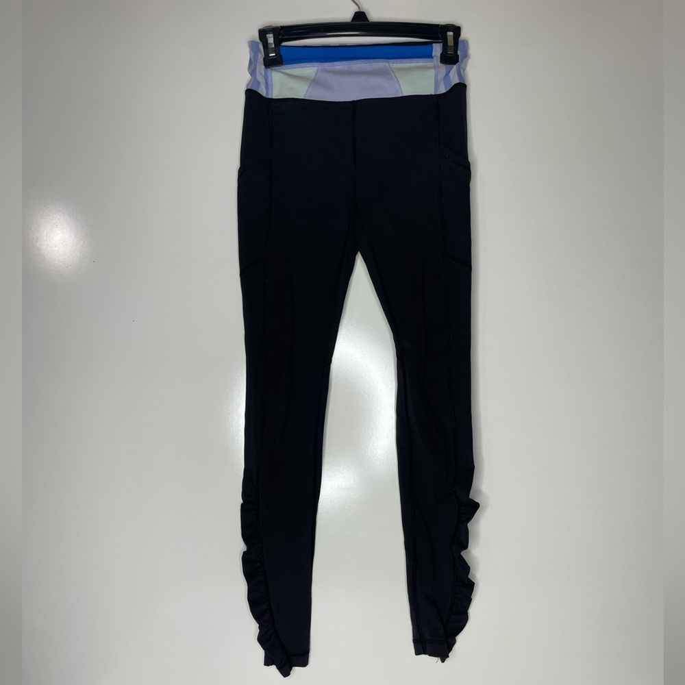 Lululemon Leggings Size 4 Blue Green Black Ruched Leg Zip Pocket